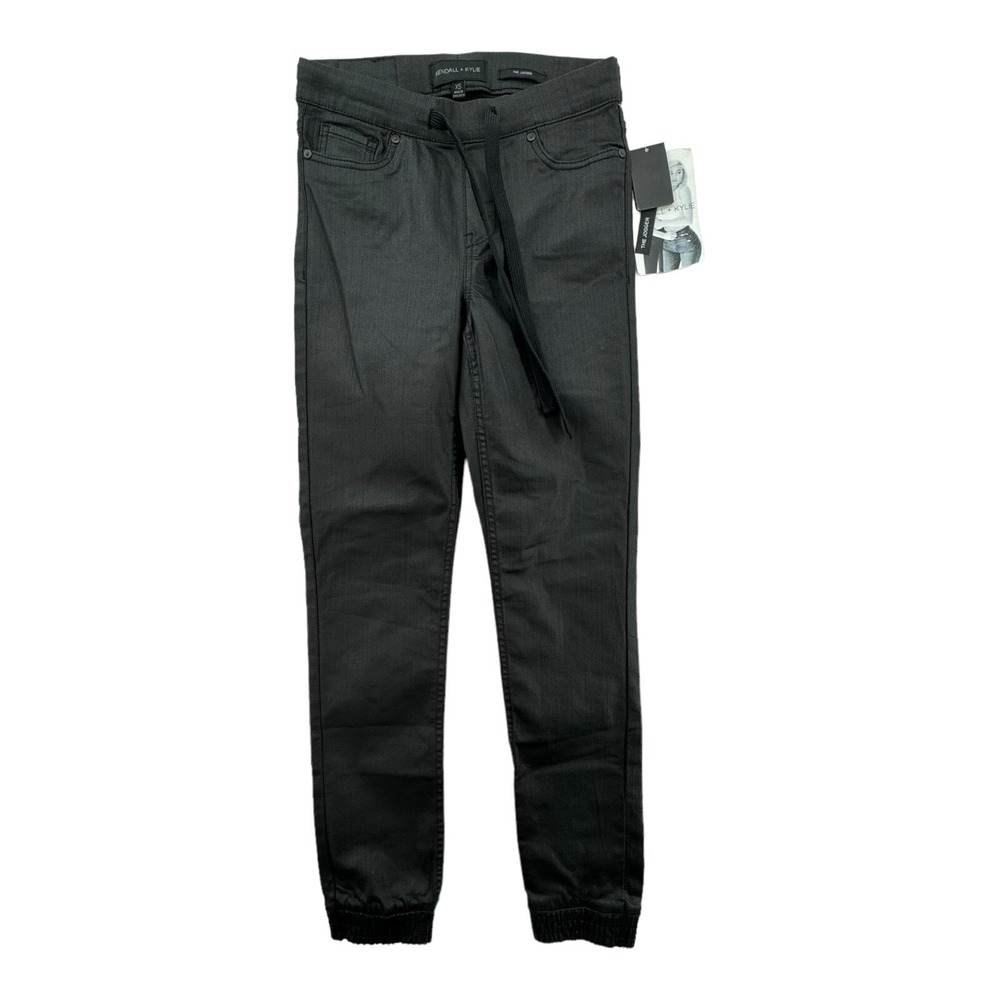 Kendall And Kylie Jogger Jeans Womens Size XS Stretch Skinny Coated Black NEW